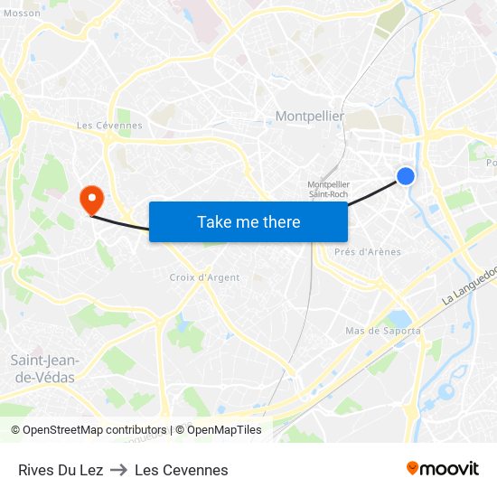 Rives Du Lez to Les Cevennes map