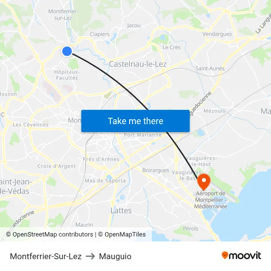 Montferrier-Sur-Lez to Mauguio map