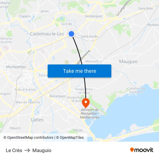 Le Crès to Mauguio map