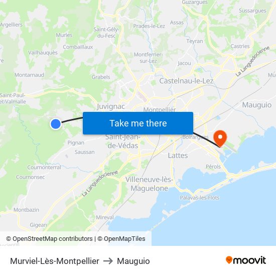 Murviel-Lès-Montpellier to Mauguio map