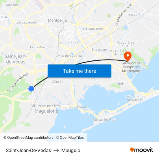 Saint-Jean-De-Védas to Mauguio map