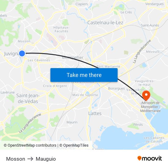 Mosson to Mauguio map