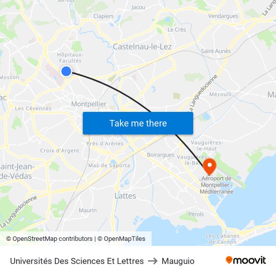 Universités Des Sciences Et Lettres to Mauguio map