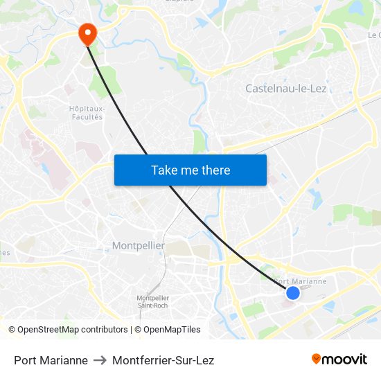 Port Marianne to Montferrier-Sur-Lez map