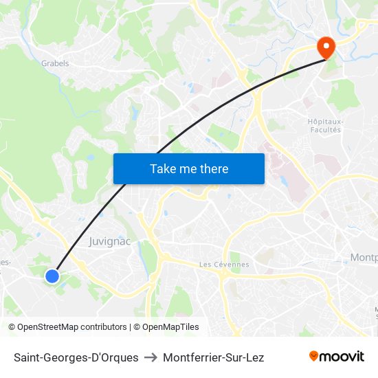 Saint-Georges-D'Orques to Montferrier-Sur-Lez map