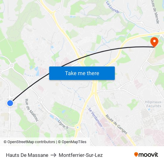 Hauts De Massane to Montferrier-Sur-Lez map