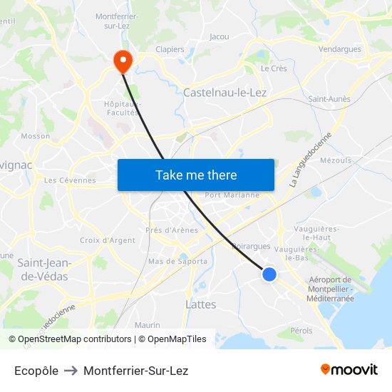 Ecopôle to Montferrier-Sur-Lez map