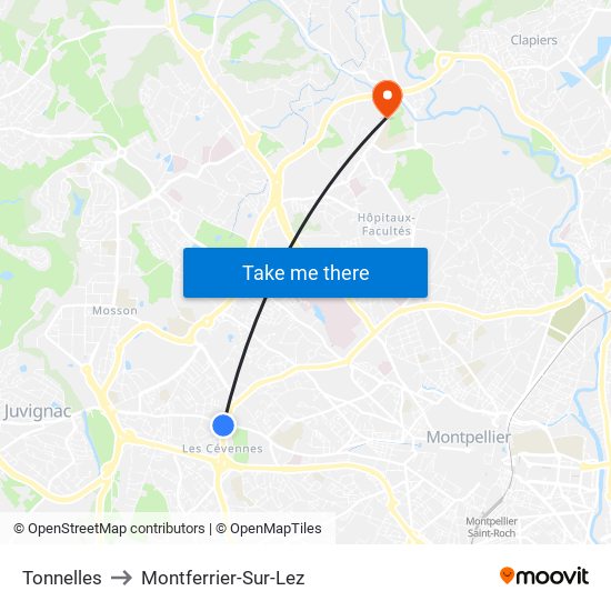 Tonnelles to Montferrier-Sur-Lez map