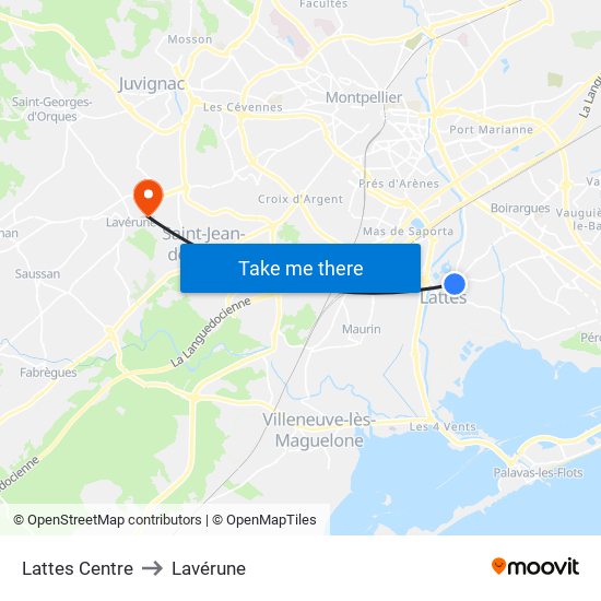 Lattes Centre to Lavérune map