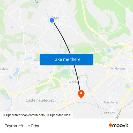 Teyran to Le Crès map
