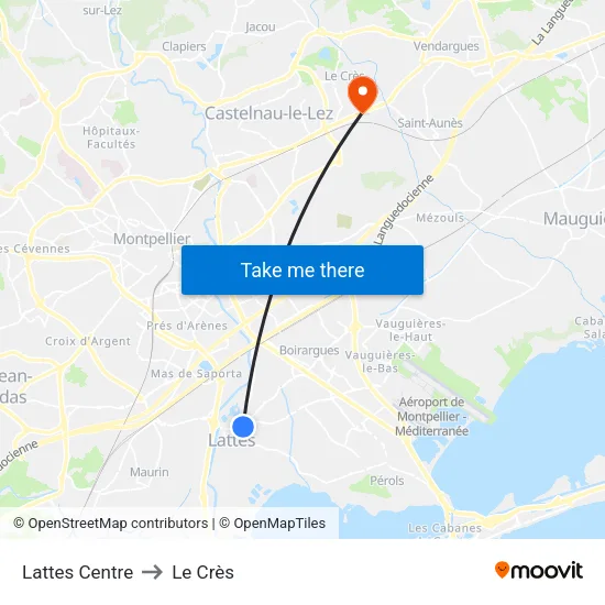 Lattes Centre to Le Crès map