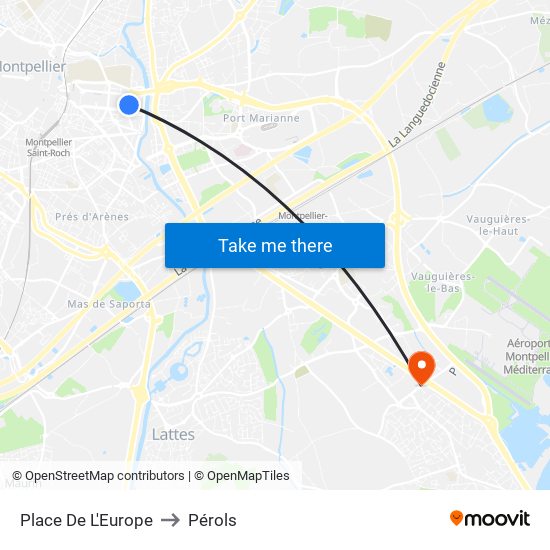 Place De L'Europe to Pérols map