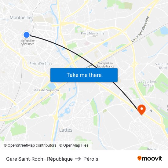 Gare Saint-Roch - République to Pérols map