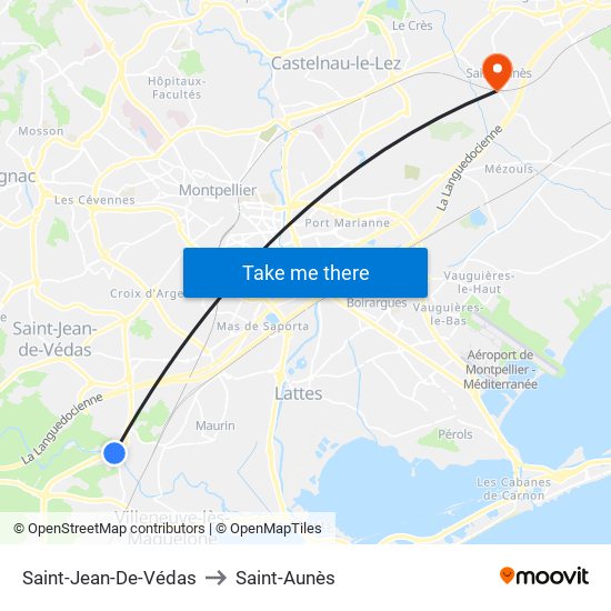 Saint-Jean-De-Védas to Saint-Aunès map