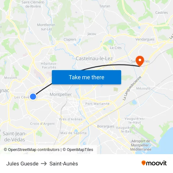 Jules Guesde to Saint-Aunès map