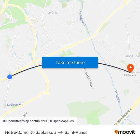 Notre-Dame De Sablassou to Saint-Aunès map
