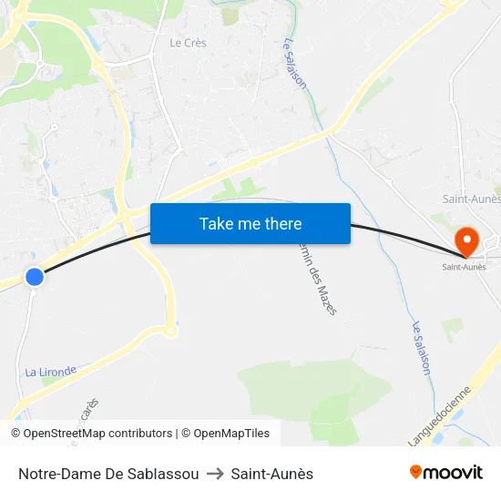 Notre-Dame De Sablassou to Saint-Aunès map