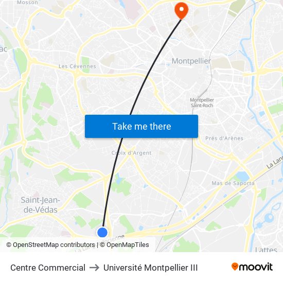Centre Commercial to Université Montpellier III map