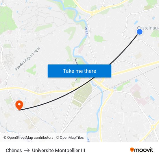 Chênes to Université Montpellier III map