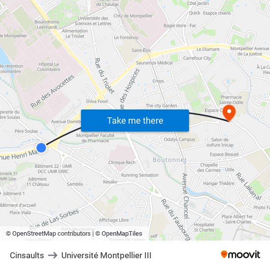 Cinsaults to Université Montpellier III map