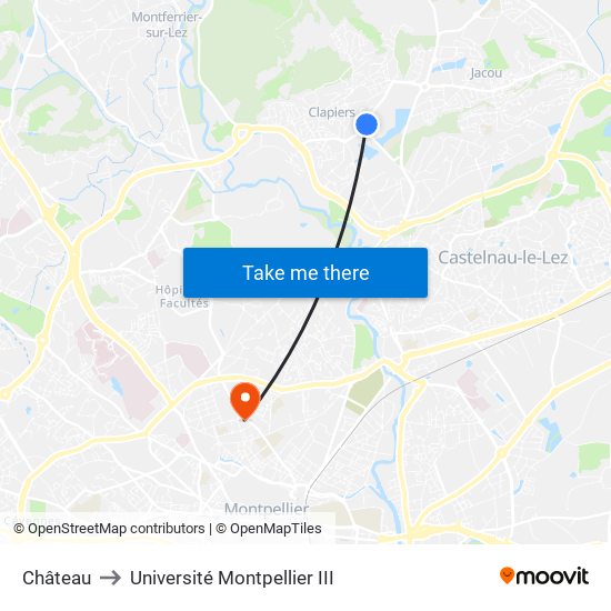 Château to Université Montpellier III map