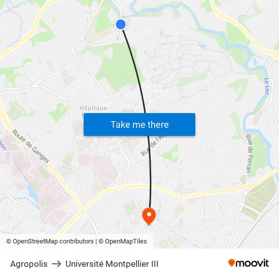 Agropolis to Université Montpellier III map