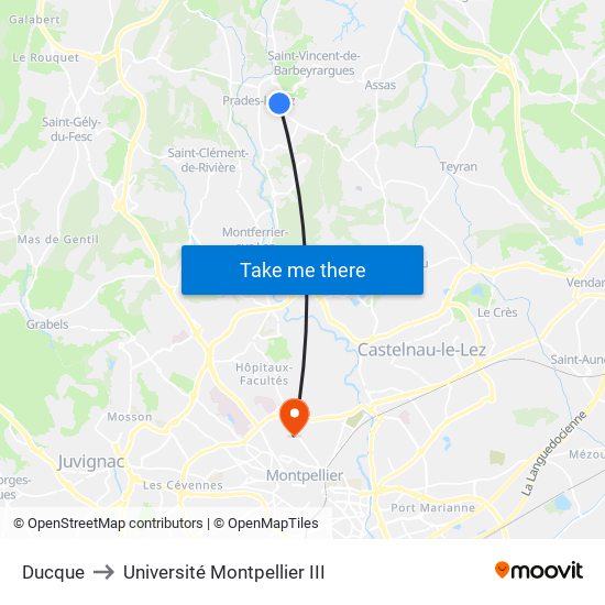 Ducque to Université Montpellier III map