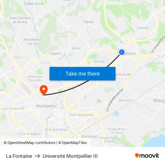 La Fontaine to Université Montpellier III map