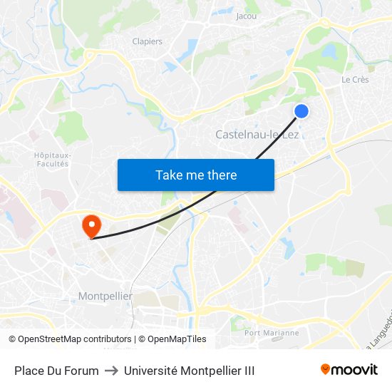Place Du Forum to Université Montpellier III map