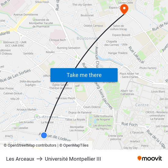 Les Arceaux to Université Montpellier III map