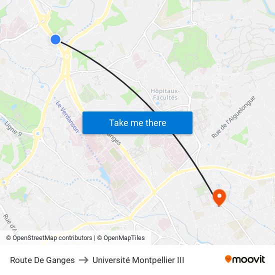 Route De Ganges to Université Montpellier III map