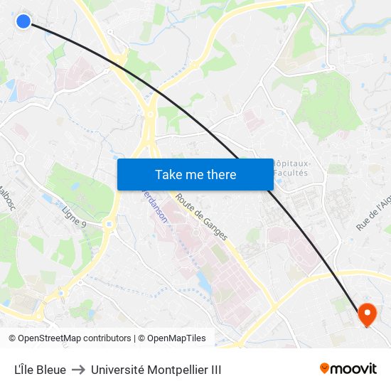 L'Île Bleue to Université Montpellier III map
