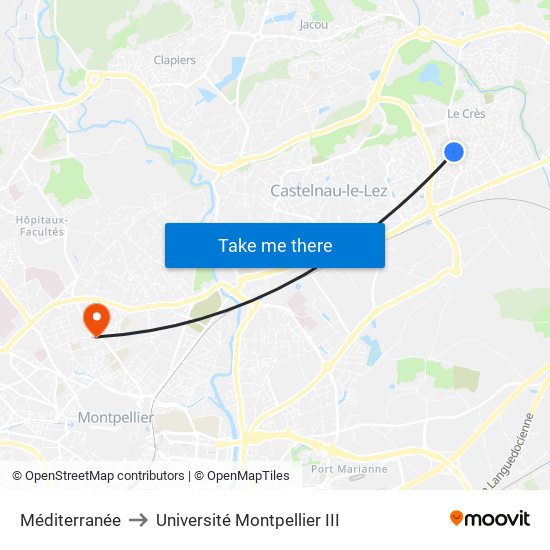 Méditerranée to Université Montpellier III map