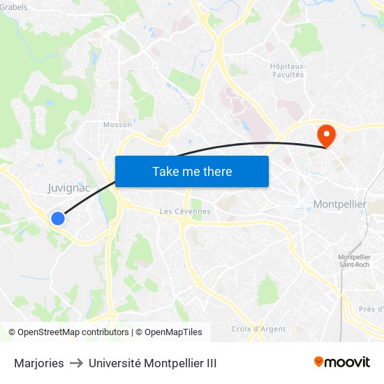 Marjories to Université Montpellier III map