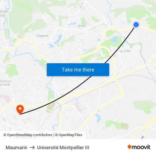 Maumarin to Université Montpellier III map