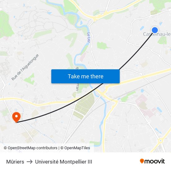 Mûriers to Université Montpellier III map