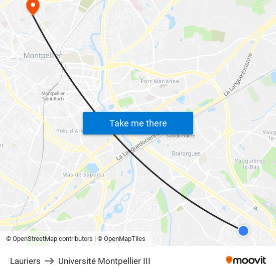 Lauriers to Université Montpellier III map