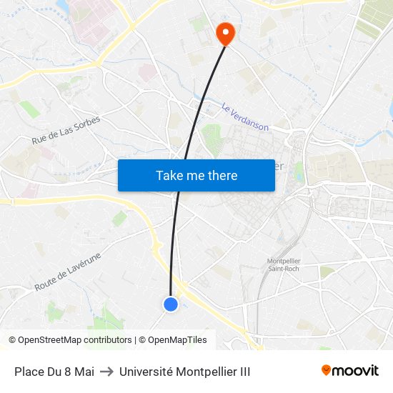 Place Du 8 Mai to Université Montpellier III map