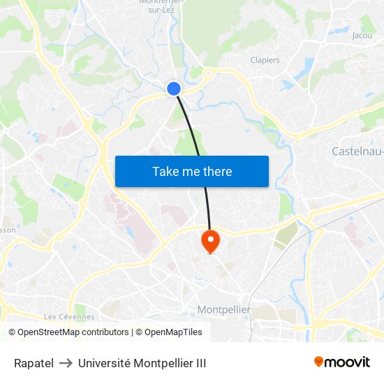 Rapatel to Université Montpellier III map