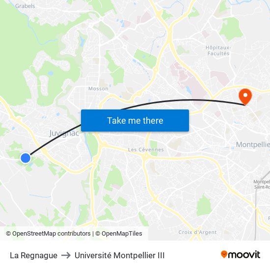 La Regnague to Université Montpellier III map