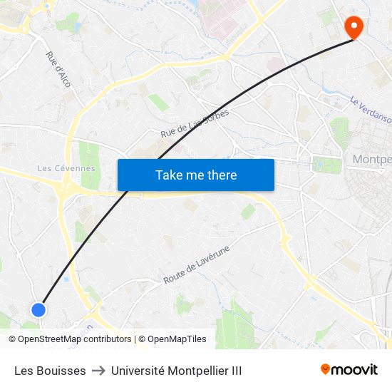 Les Bouisses to Université Montpellier III map