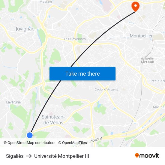 Sigaliès to Université Montpellier III map