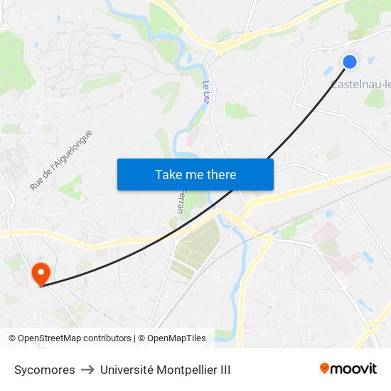 Sycomores to Université Montpellier III map