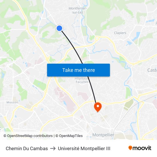 Chemin Du Cambas to Université Montpellier III map