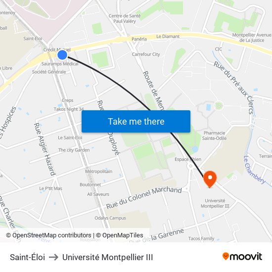 Saint-Éloi to Université Montpellier III map