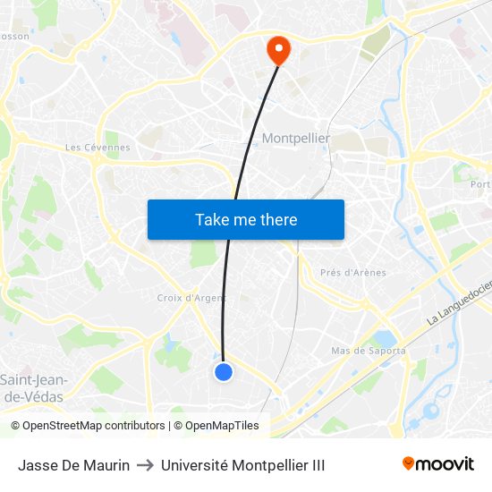 Jasse De Maurin to Université Montpellier III map