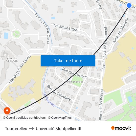 Tourterelles to Université Montpellier III map