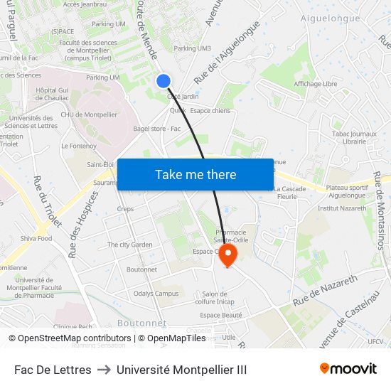 Fac De Lettres to Université Montpellier III map