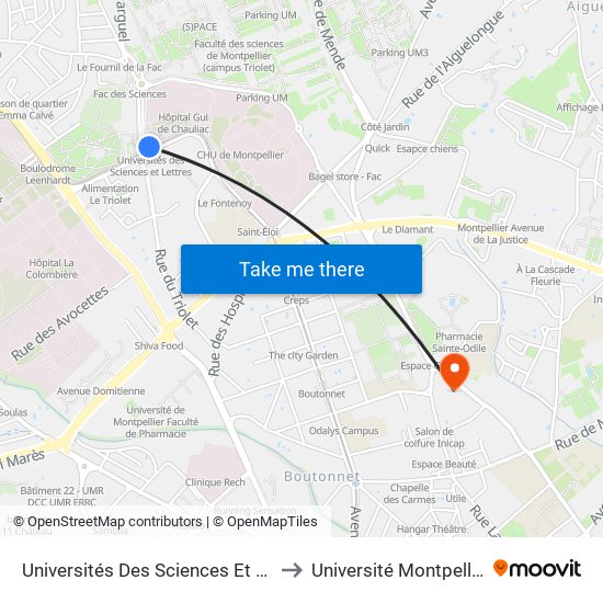 Universités Des Sciences Et Lettres to Université Montpellier III map