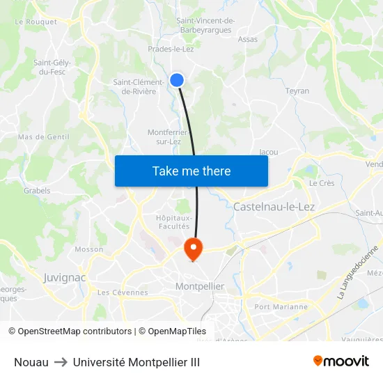 Nouau to Université Montpellier III map